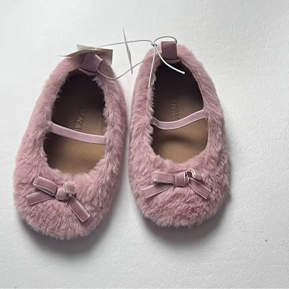 Old Navy Baby Girl Pink Plush Mary Jane Shoes Sz 6-12 M